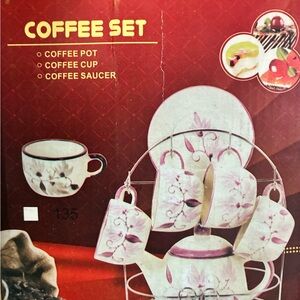 Elegant Floral Coffee Set - White and Pink